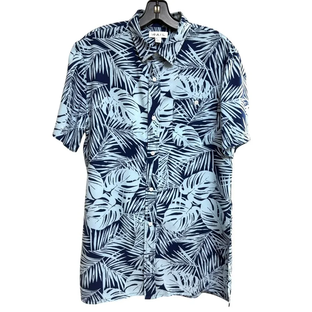 The Rail Blue Rayon Tropical Print‎ Button Down Hawaiian Shirt